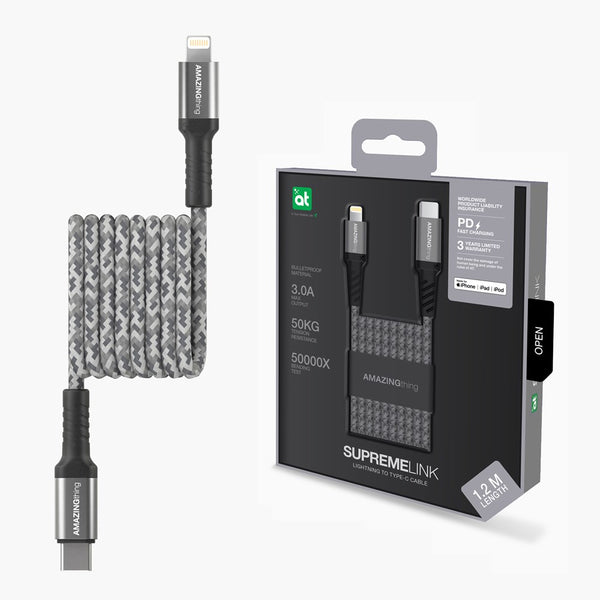 AMAZINGTHING SUPREMELINK LIGHTNING TO USB-C BULLET SHIELD CABLE 1.2M